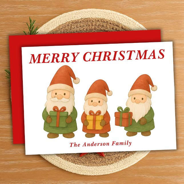 Whimsical Gnomes with Christmas Gifts Holiday Card (Creator Uploaded)