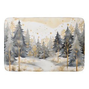 Whimsical Gold and Grey Winter in the Woods Bath Mat