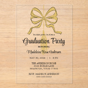 Whimsical Gold Black Doodle Graduation Tassel Acrylic Invitations