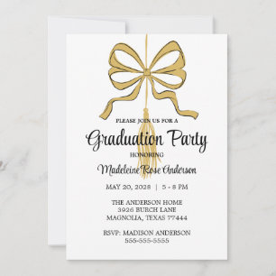 Whimsical Gold Black Doodle Graduation Tassel Invitation