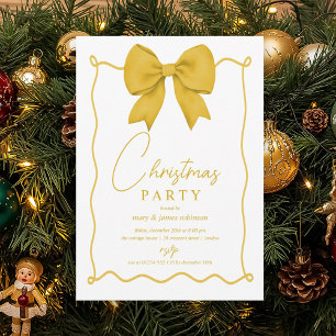 Whimsical Gold Bow Christmas Holiday Party Invitation