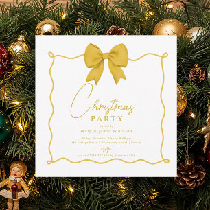 Whimsical Gold Bow Christmas Holiday Party Invitation