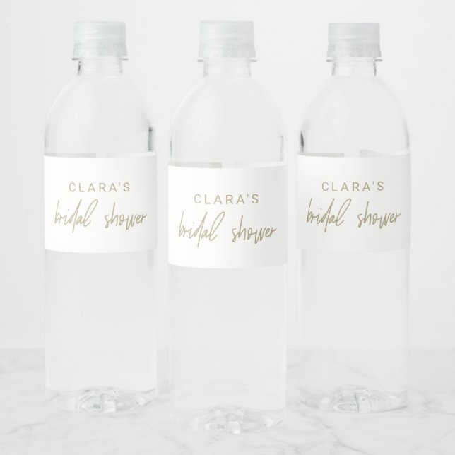 Whimsical Gold Calligraphy Bridal Shower Water Bottle Label (Bottles)