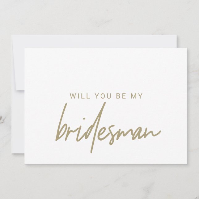 Whimsical Gold Calligraphy Bridesman Request Card (Front)
