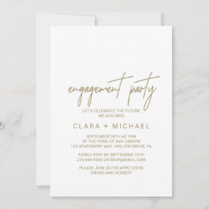 Whimsical Gold Calligraphy Engagement Party Invitation