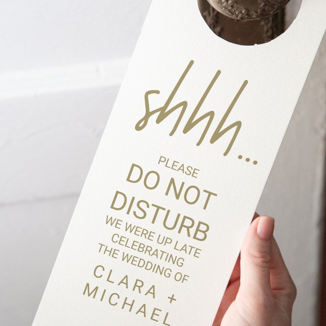Whimsical Gold Calligraphy Hotel Wedding Guest Door Hanger (Creator Uploaded)