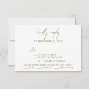 Whimsical Gold Calligraphy Menu Choice RSVP Card