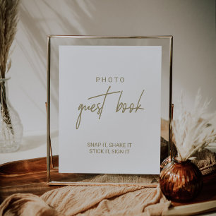 Whimsical Gold Calligraphy Photo Guest Book