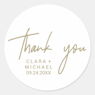 Whimsical Gold Calligraphy Thank You Wedding Favou Classic Round Sticker