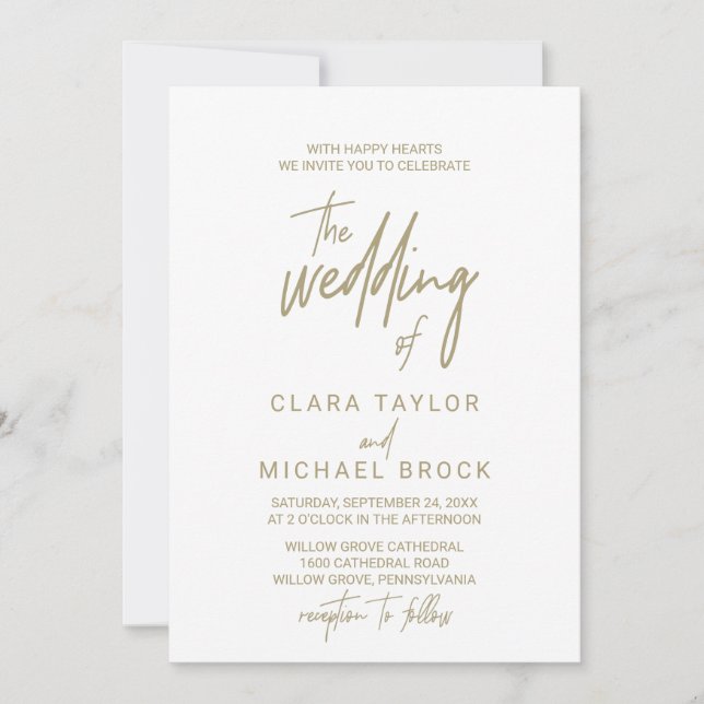 Whimsical Gold Calligraphy The Wedding Of Invitation (Front)