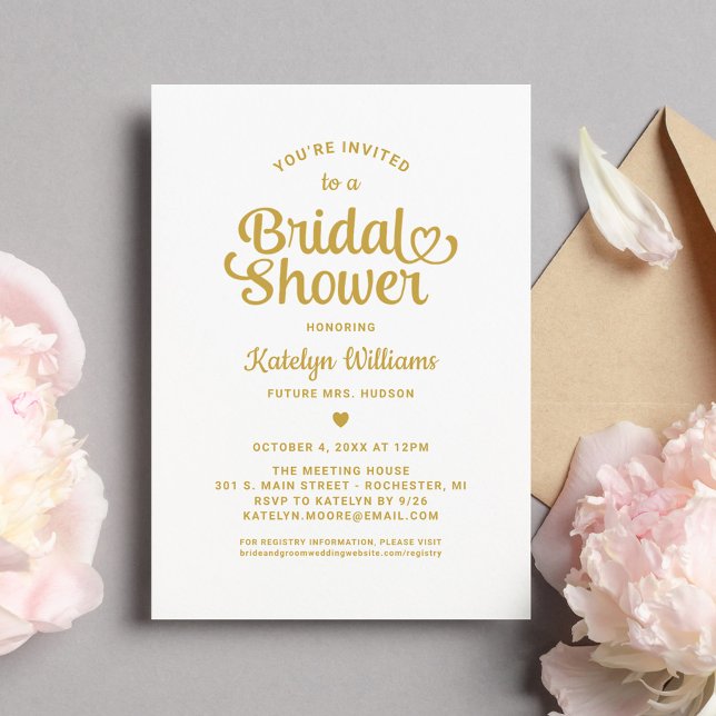 Whimsical Gold Heart Script Bridal Shower Invitation (Creator Uploaded)