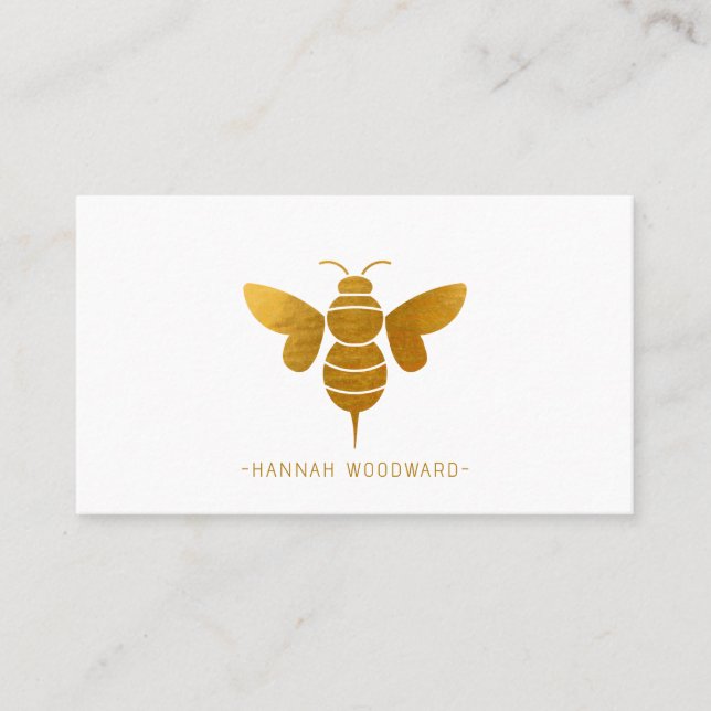 Whimsical Gold Metallic Bee Personalised  Business Card (Front)