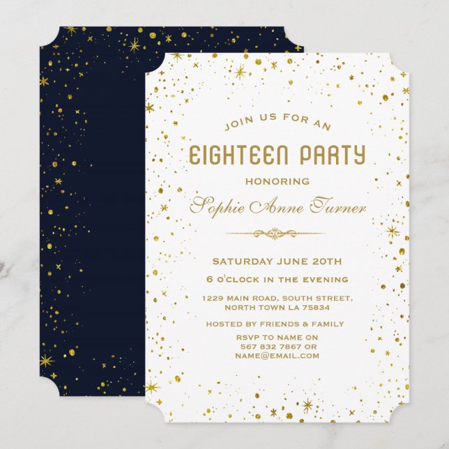 Whimsical Gold Starry Night 18th Birthday Party Invitation (Front/Back)