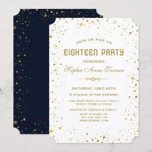 Whimsical Gold Starry Night 18th Birthday Party Invitation