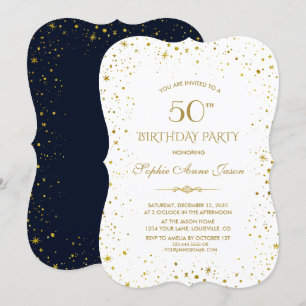 Whimsical Gold Starry Night 50th Birthday Invitation