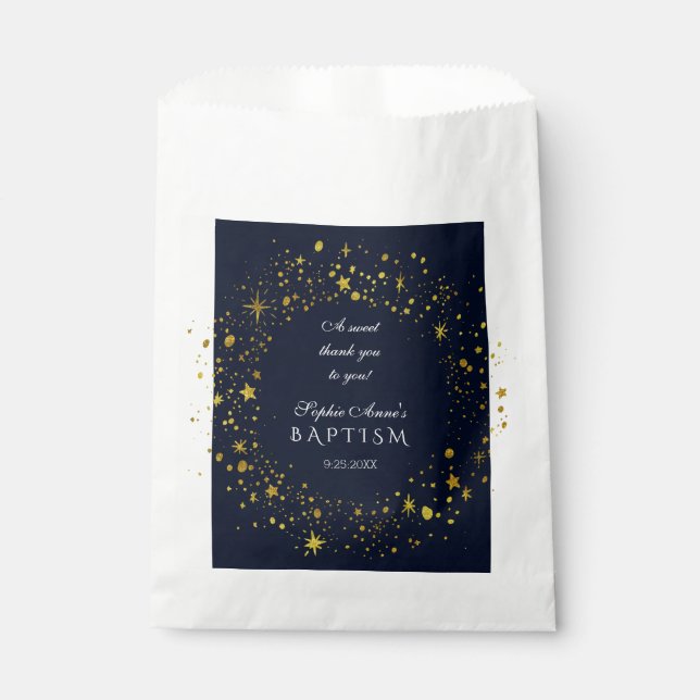 Whimsical Gold Starry Night Boy Baptism Thank you Favour Bags (Front)