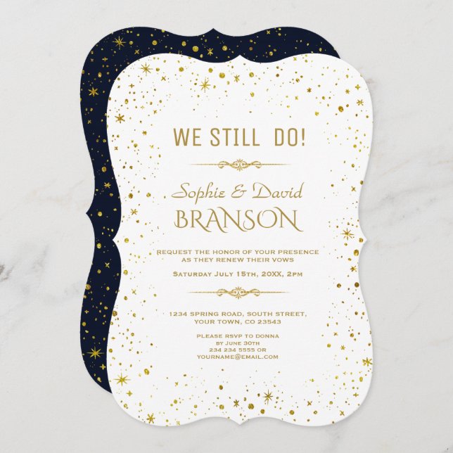 Whimsical Gold Starry Night Navy Blue WE STILL DO Invitation (Front/Back)