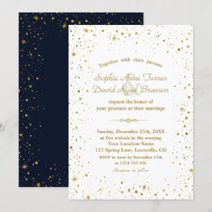 Whimsical Gold Starry Night Navy Blue Wedding Invitation