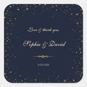 Whimsical Gold Starry Night Wedding Square Sticker