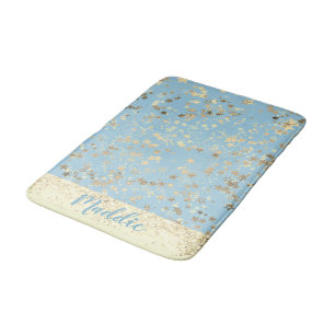 Whimsical Gold Stars on Blue Personalised Bath Mat