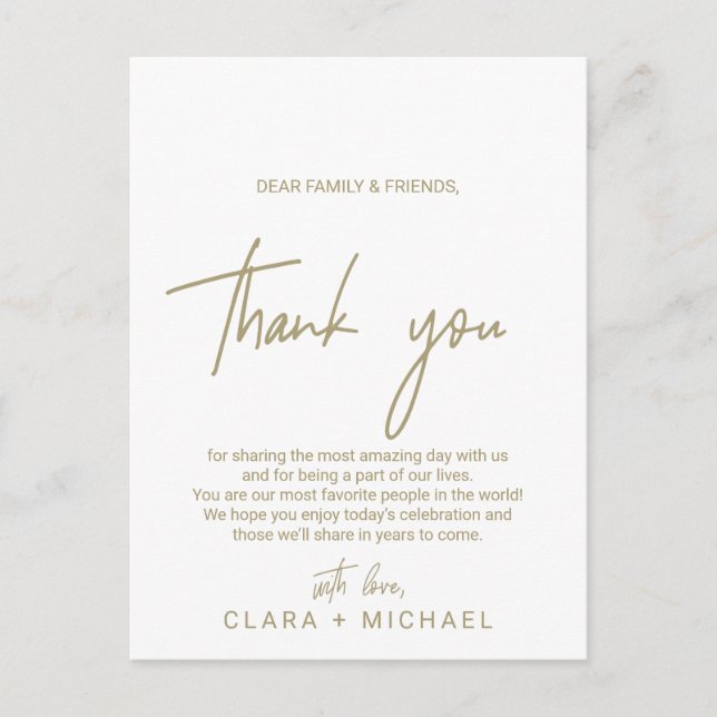 Whimsical Gold Wedding Reception Thank You Card (Front)