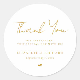 Whimsical Gold White Script Thank You Wedding Classic Round Sticker
