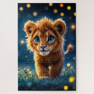 Whimsical golden lion cub in dreamlike scene jigsaw puzzle