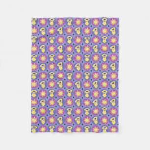 Whimsical Golden Retriever Sun Polka Dot Purple Fleece Blanket
