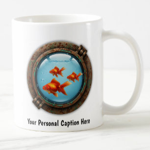 Whimsical Goldfish Inside a Porthole Coffee Mug