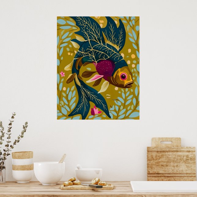 Whimsical Goldfish Poster – Nature-Inspired Art (Kitchen)