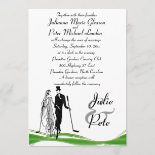Whimsical Golfing Couple Wedding Invitations
