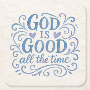 Whimsical Good is Good Typography Square Paper Coaster