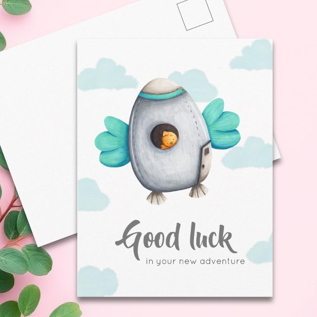 Whimsical Good Luck Spaceship Postcard (Creator Uploaded)