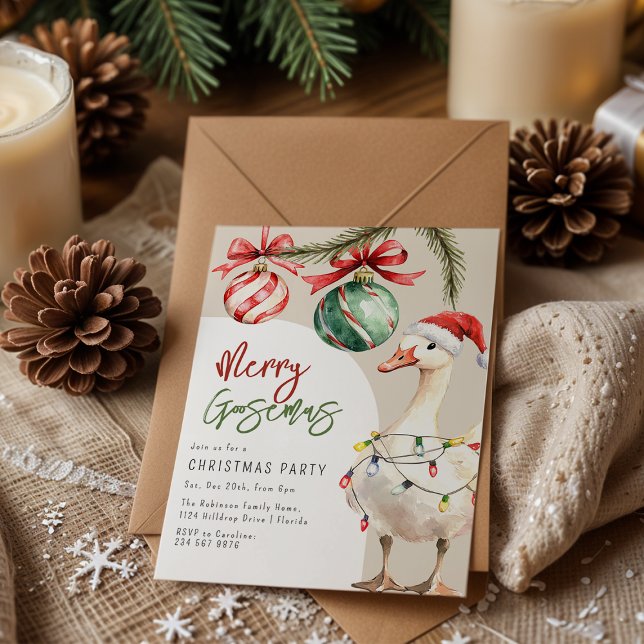 Whimsical Goose Christmas Party Invitation (Creator Uploaded)