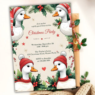 Whimsical Goose Cozy Winter Christmas Party Invitation