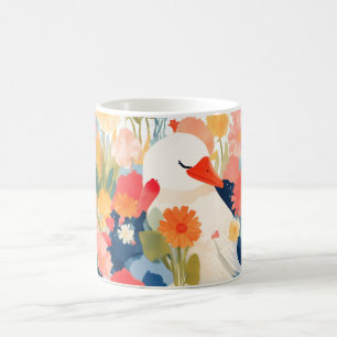 Whimsical Goose in Blooming Flower Garden Coffee Mug