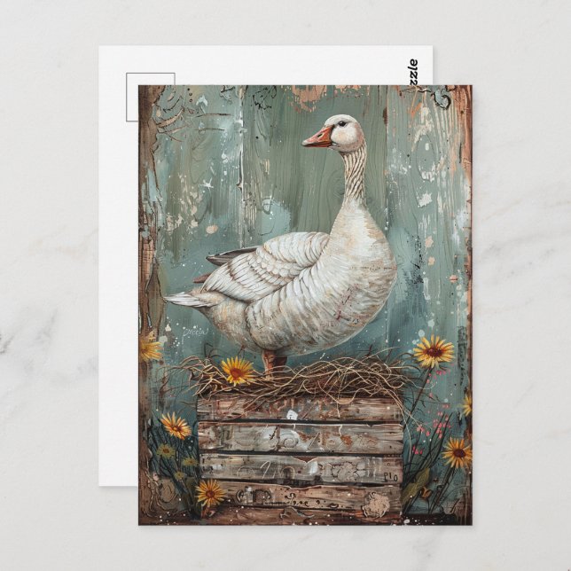 Whimsical Goose on a Nest Postcard (Front/Back)