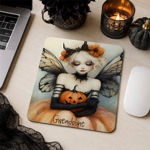 Whimsical Goth Fairy & Pumpkin Custom Halloween Mouse Mat