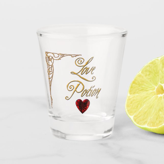 Whimsical Goth Love Potion  Shot Glass (Front)