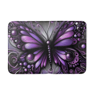 Whimsical Gothic Butterfly Purple Black Colourful Bath Mat