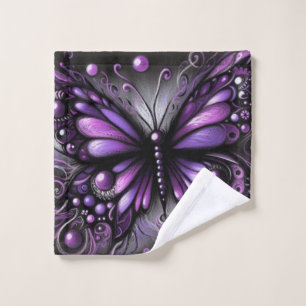 Whimsical Gothic Butterfly Purple Black Colourful Bath Towel Set