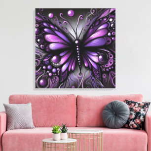 Whimsical Gothic Butterfly Purple Black Colourful Canvas Print