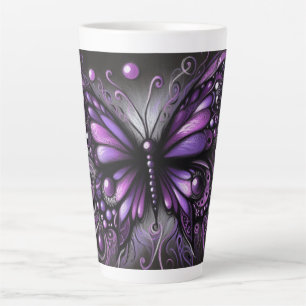 Whimsical Gothic Butterfly Purple Black Colourful Latte Mug