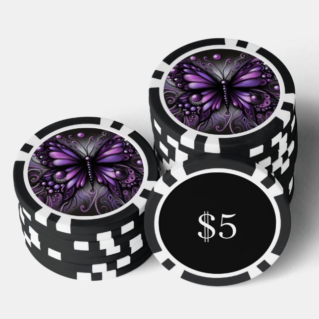 Whimsical Gothic Butterfly Purple Black Colourful Poker Chips (Stack)