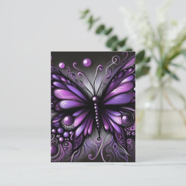 Whimsical Gothic Butterfly Purple Black Colourful Postcard (Standing Front)