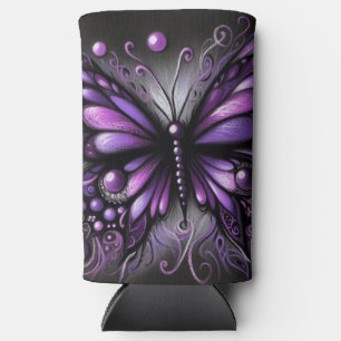 Whimsical Gothic Butterfly Purple Black Colourful Seltzer Can Cooler