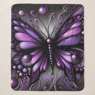 Whimsical Gothic Butterfly Purple Black Colourful Sherpa Blanket