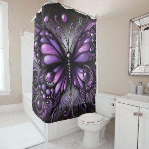 Whimsical Gothic Butterfly Purple Black Colourful Shower Curtain