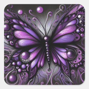 Whimsical Gothic Butterfly Purple Black Colourful Square Sticker