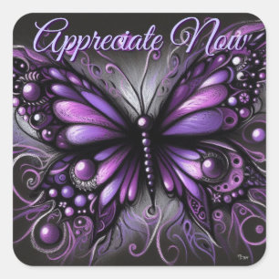 Whimsical Gothic Butterfly Purple Black Colourful Square Sticker